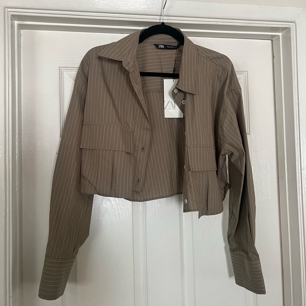 Zara cropped gabardine blazer top